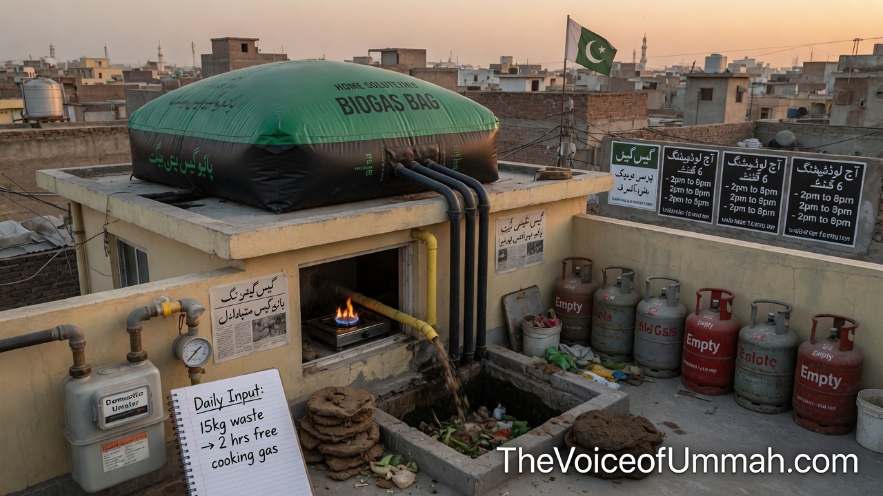 گھر میں لگا بائیو گیس بیگ جو کچن ویسٹ سے گیس بناتا ہے