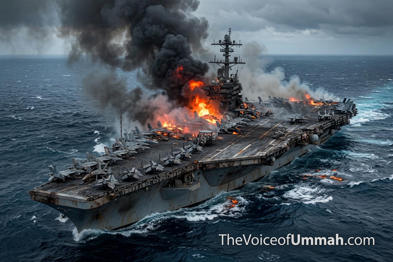 امریکی طیارہ بردار جہاز USS Gerald R. Ford میں لگی آگ کی تباہ کاریاں
