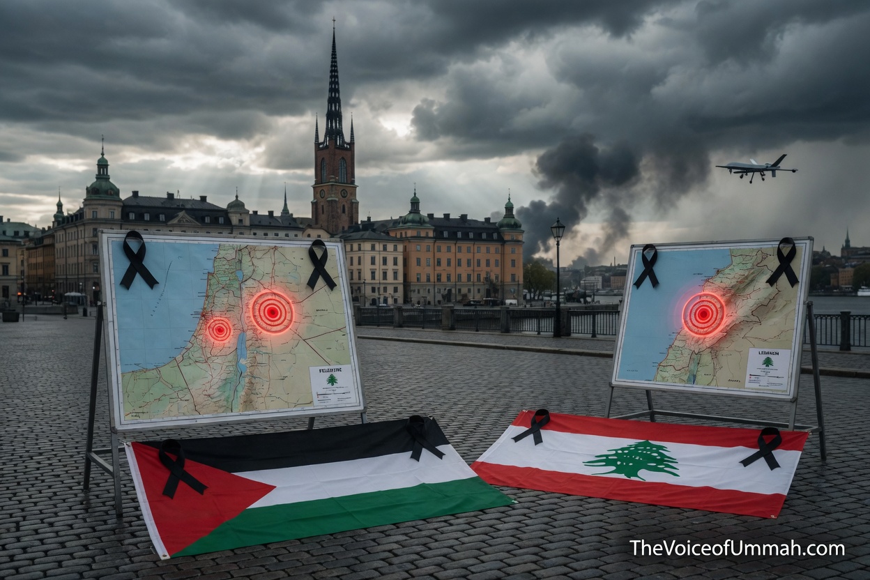 اسٹاک ہوم میں فلسطین اور لبنان پر صہیونی حملوں کے خلاف ریلی