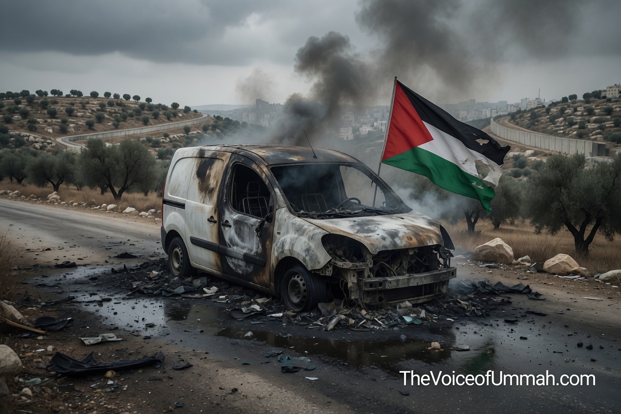 Israeli terrorist settlers set fire to Palestinian vehicles in Deir Dibwan Ramallah