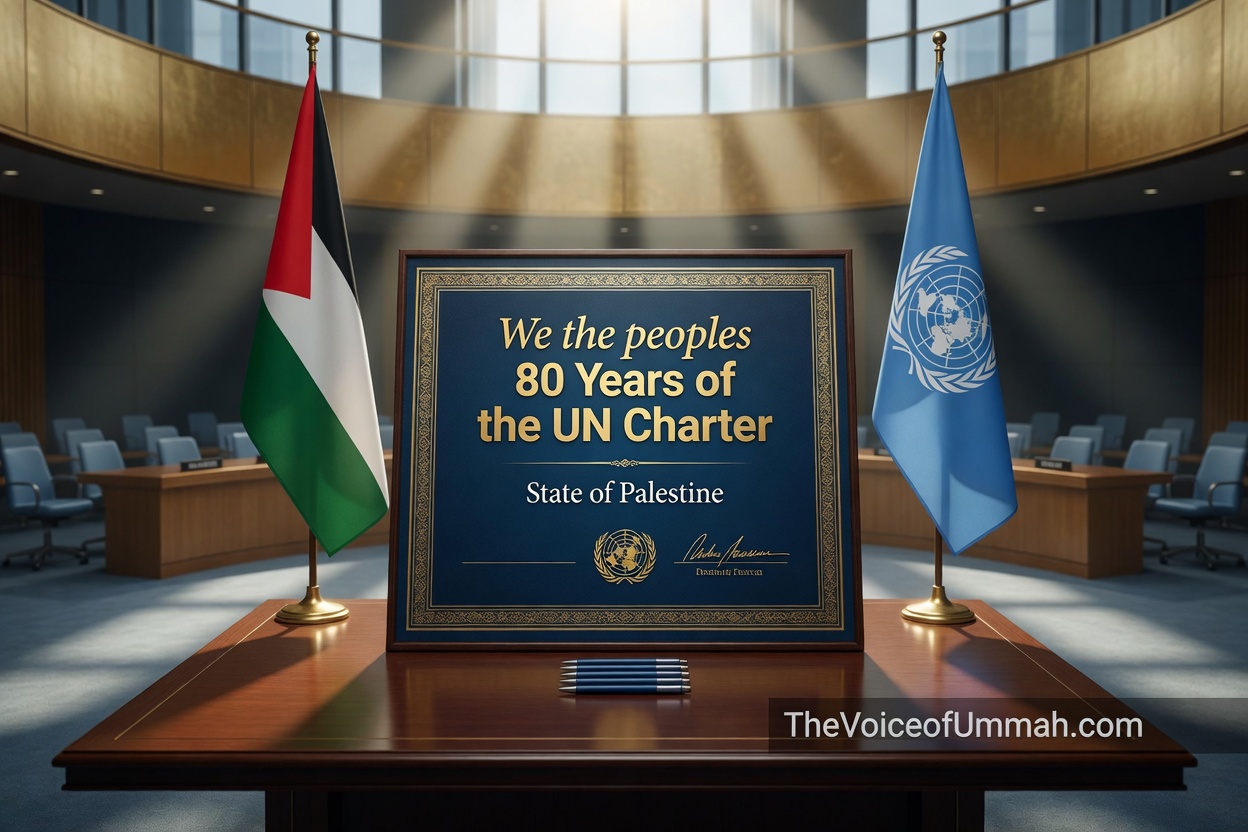 Palestine’s Permanent Representative Riyad Mansour signs UN Charter 80th anniversary commemorative board
